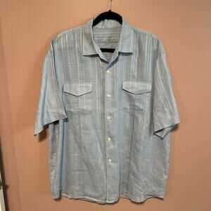 Tommy Bahama Blue Linen Textured Short sleeve shirt XL Button Down Mens